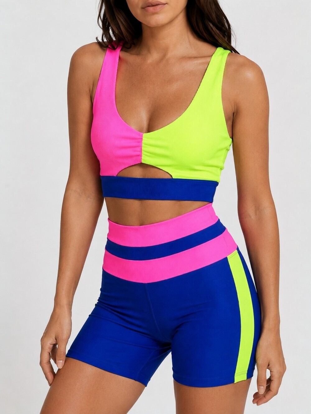 Beach Riot Electric Beach 2 Piece Set Mila Top S Samantha Biker Shorts XS Ribbed